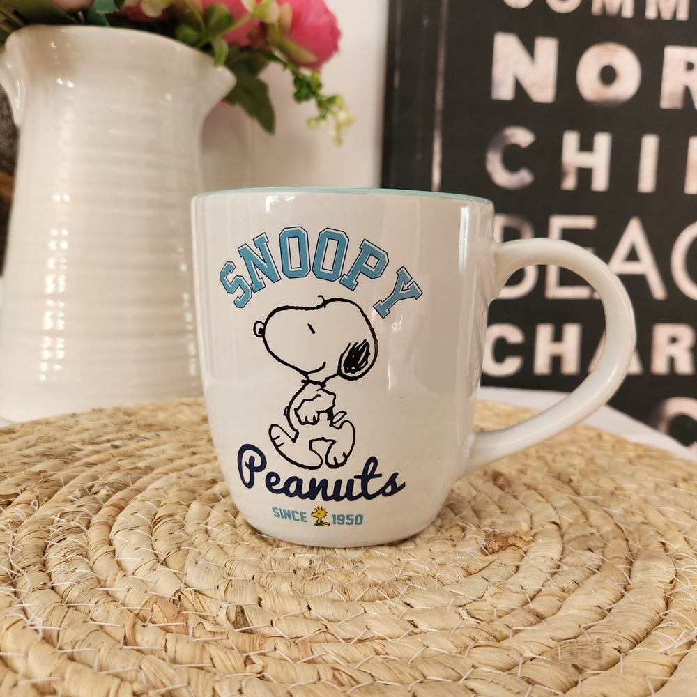 Peanuts Snoopy Ceramic Coffee Mug White with Teal Blue Interior PEA614K7-04024SB
